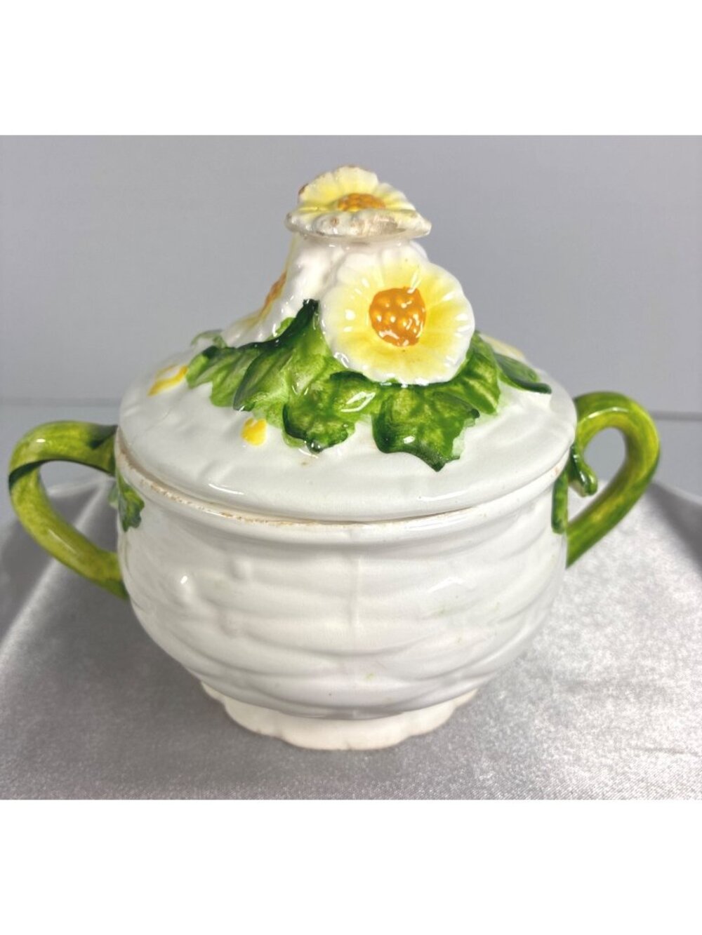 Vintage Lefton Rustic Daisy Sugar Bowl